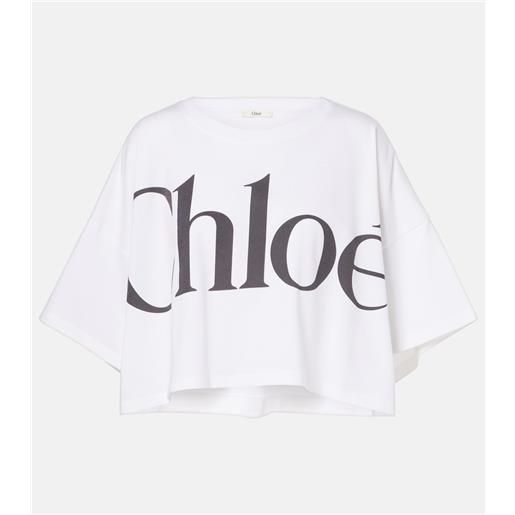 Chloe chloé t-shirt cropped in jersey di cotone con logo