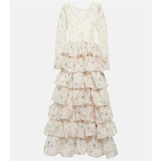 Zimmermann abito lungo halliday in cotone con volant