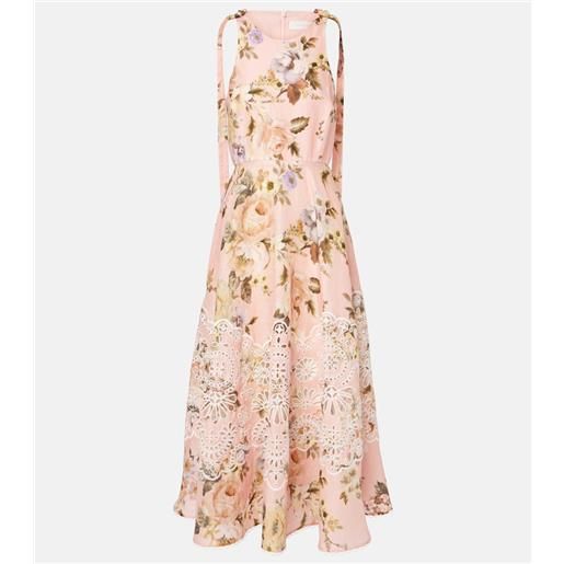 Zimmermann abito midi acacia in lino con ricamo