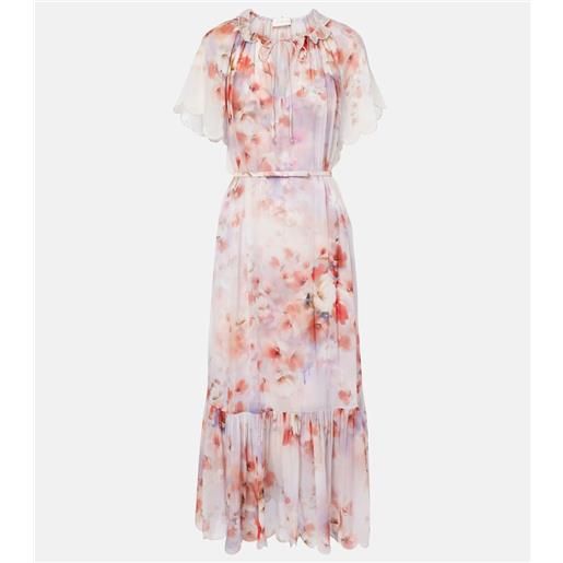 Zimmermann abito midi crush con stampa e cintura