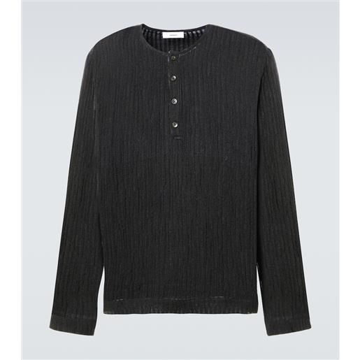 Commas top in misto lino e cotone a righe