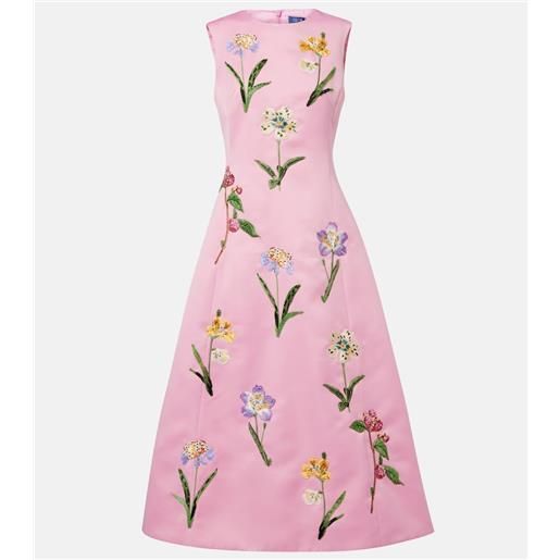 Leo Lin abito midi cleo in raso con ricamo floreale