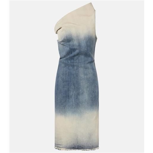 Rick Owens abito midi monospalla athena in denim
