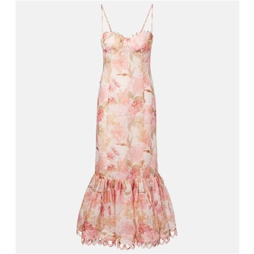 Zimmermann abito midi como in lino e seta con stampa floreale