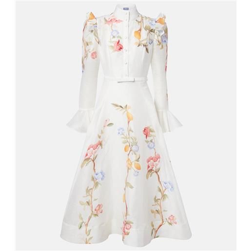 Leo Lin abito midi selina in misto lino con volant