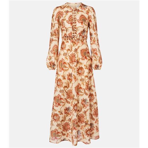 Zimmermann abito lungo aster in lino con stampa floreale