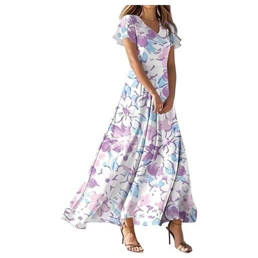 Generico vestiti estivi donna manica corta scollo a v - moda donna 2026 vestiti slim fit caratteristico morbido, dress raffinato traspirante dresses for women festa casual viola s