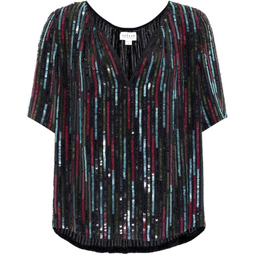Velvet top nikky a righe con paillettes