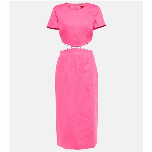 Staud abito midi matteo in lino con cut-out
