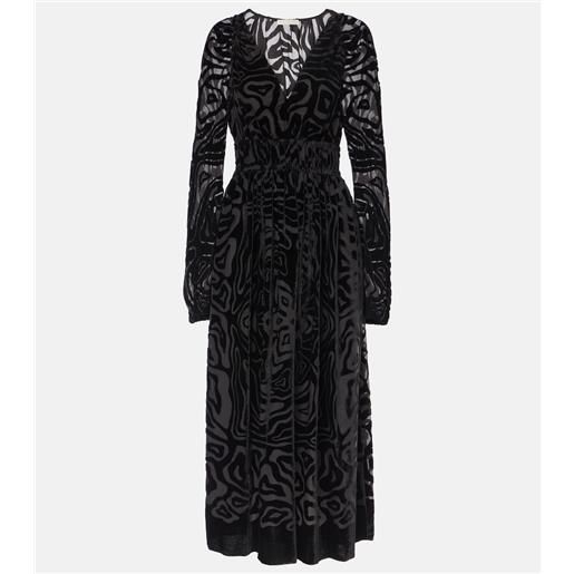 Ulla Johnson abito midi elora in velluto e mesh