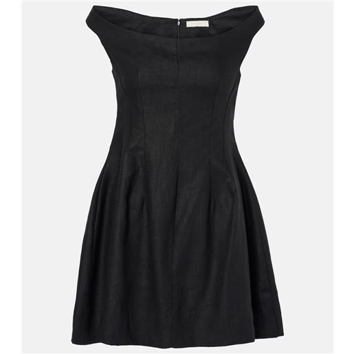 Faithfull abito corto olmeto in lino off-shoulder