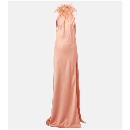 The New Arrivals Ilkyaz Ozel abito lungo jazzy in raso con piume