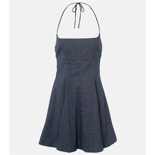 Staud abito corto leone in denim di misto lino