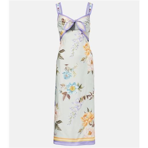 Self-Portrait abito midi in twill con stampa floreale