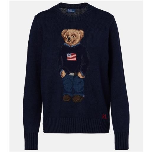 Polo Ralph Lauren pullover polo bear in cotone e lino con intarsi