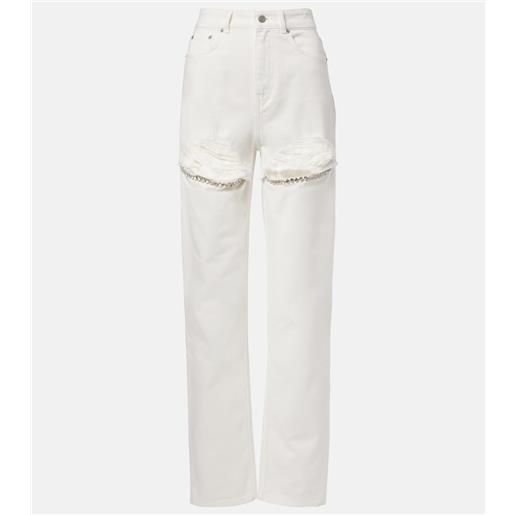 Area jeans distressed a gamba larga con decorazioni