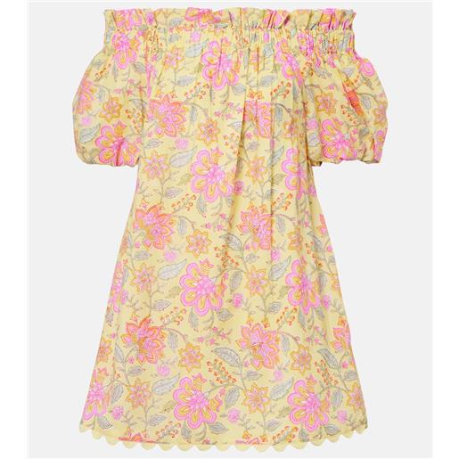 Juliet Dunn abito corto in cotone floreale off-shoulders
