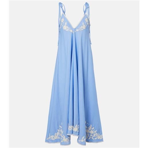 Juliet Dunn abito midi in cotone e lino con ricamo