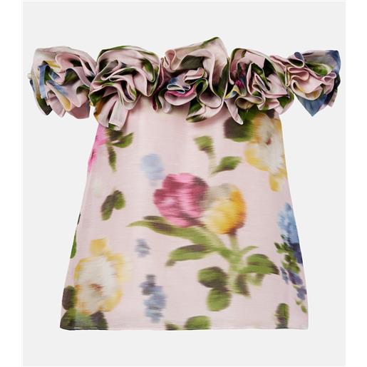 Carolina Herrera top off-shoulders in lino e seta floreale