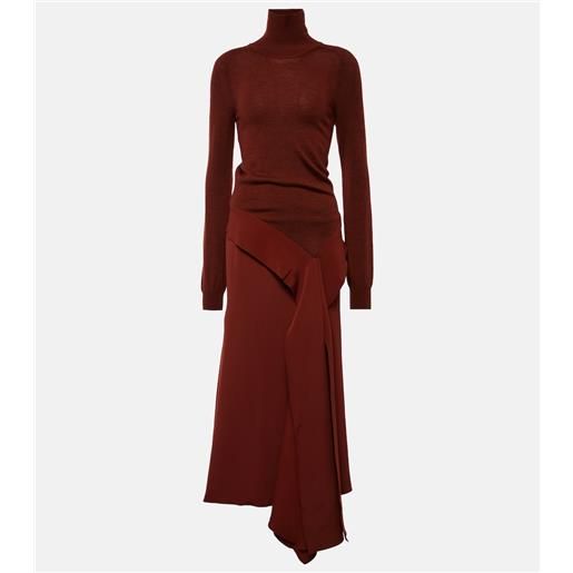 Victoria Beckham abito midi in lana e crêpe a collo alto