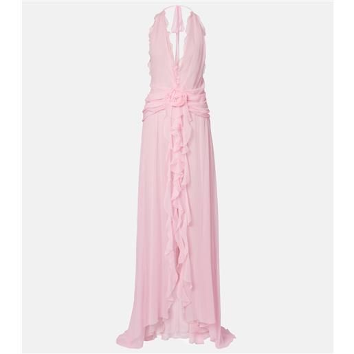 Blumarine abito lungo in georgette di seta con volant