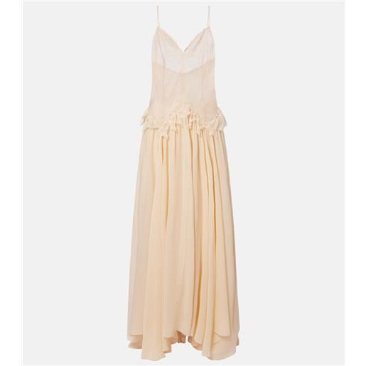 Blumarine abito lungo in georgette con pizzo