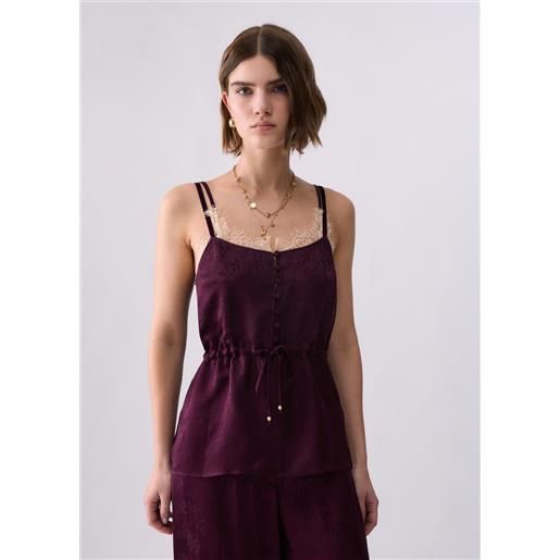 Liu jo top lingerie in raso jacquard, melanzana