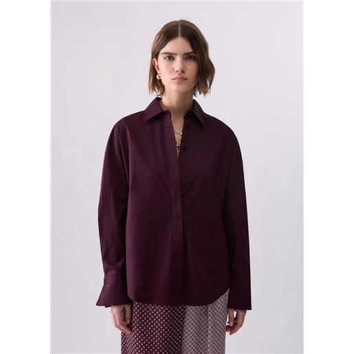 Liu jo camicia con inserto in raso jacquard, melanzana