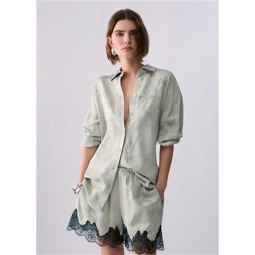 Liu jo camicia jacquard con ricami gioiello, salvia chiaro