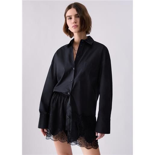 Liu jo camicia in popeline con pizzo, nero