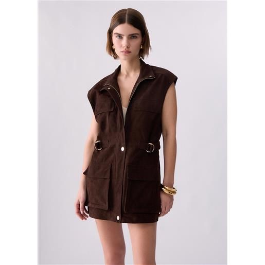 Liu jo gilet in suede, cacao