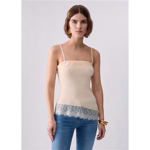 Liu jo top asimmetrico con dettagli in pizzo, panna