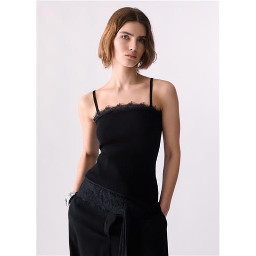 Liu jo top asimmetrico con dettagli in pizzo, nero