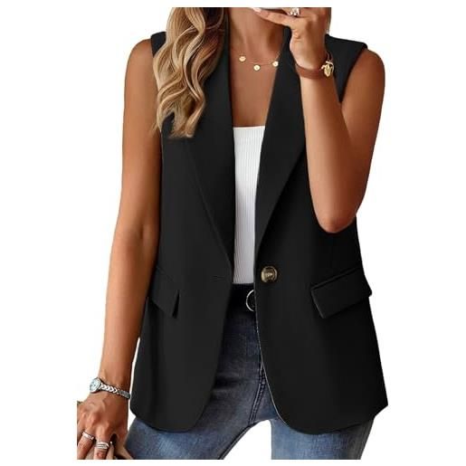 Generic gilet senza maniche estivo da donna top leggero completamente foderato moda casual lavoro ufficio blazer con tasche (1-rosa, s)