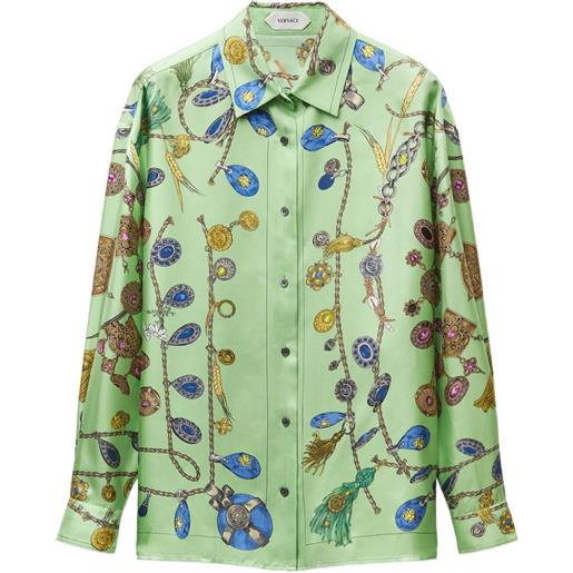 Versace camicia in twill di seta con stampa - verde
