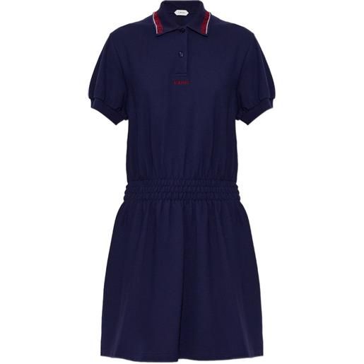Versace abito corto stile polo in cotone piqué con ricamo - blu