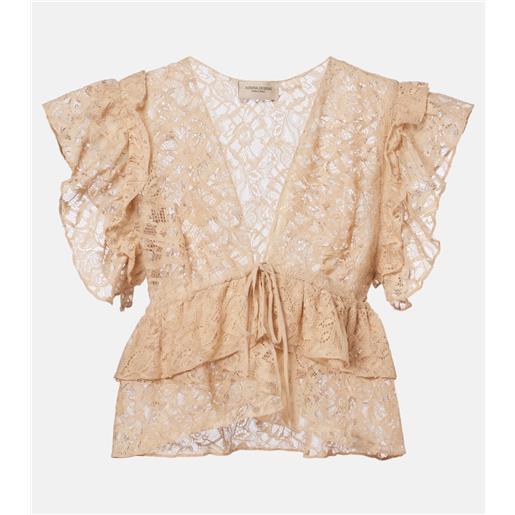 Adriana Degreas top cropped in pizzo con volant