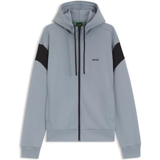 BOSS felpa regular-fit con zip in piqué spacer, grigio