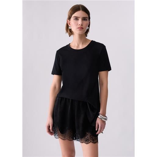 Liu jo t-shirt bimateriale, nero