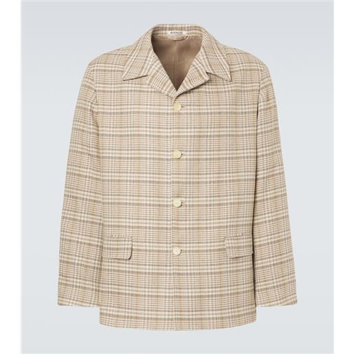 Auralee giacca in tweed di seta e lino a quadri