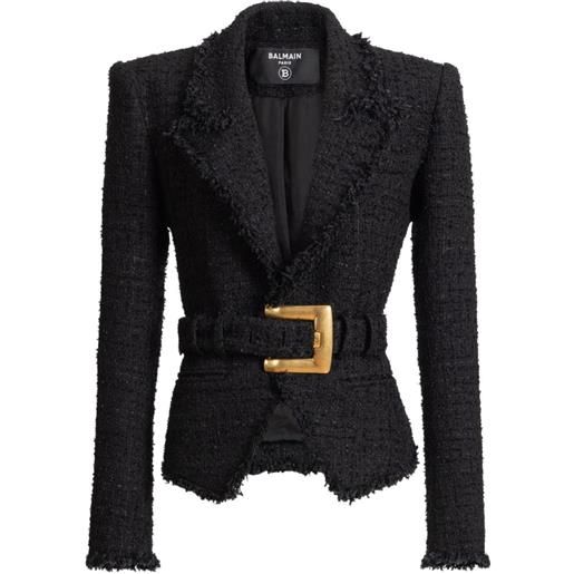Balmain giacca in tweed con cintura - nero