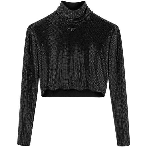 Off-White top crop bling sec skin con decorazione - nero