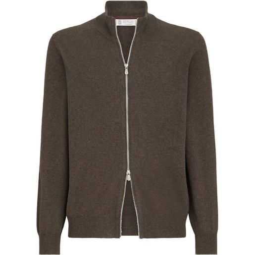 Brunello Cucinelli cardigan in cashmere a collo alto con zip - marrone