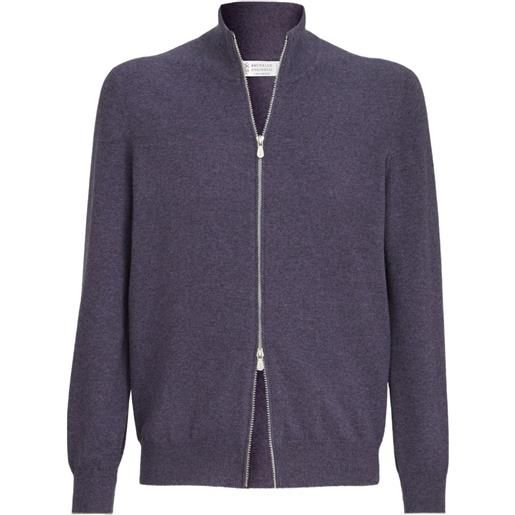 Brunello Cucinelli cardigan in cashmere a collo alto con zip - viola
