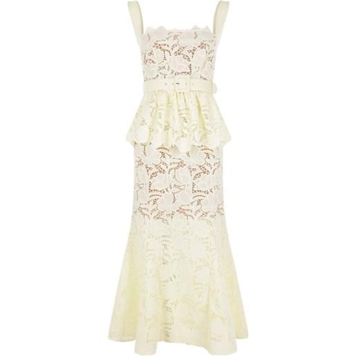 Self-Portrait abito midi in pizzo con peplum - giallo