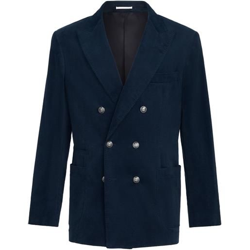 Brunello Cucinelli blazer destrutturato un petto e mezzo in cotone sea island a coste con tasche applicate - blu