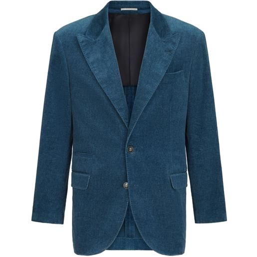Brunello Cucinelli blazer in cotone effetto denim con revers a lancia - blu