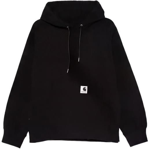sacai x carhartt wip logo-patch jersey hoodie - nero
