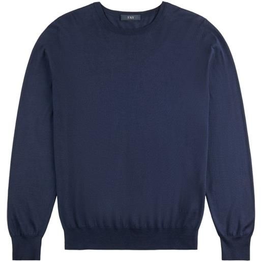 Fay felpa girocollo con logo ricamato - blu