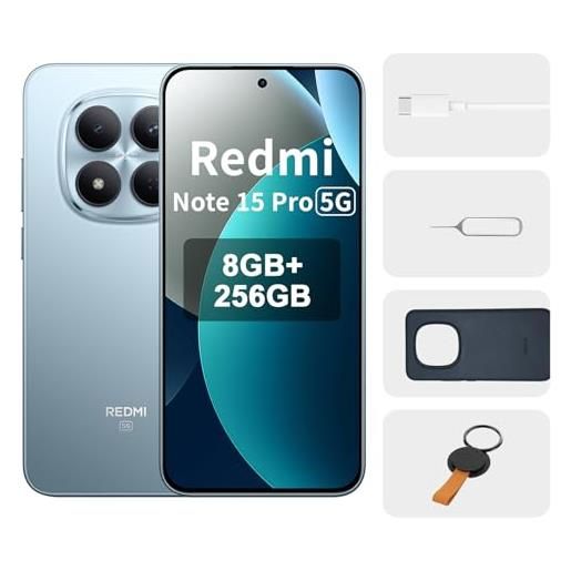 XIAOMI redmi note 15 pro 5g smartphone 8+256gb, schermo 6,83 1.5k amoled, media. Tek dimensity 7400-ultra, fotocamera da 200mp, batteria da 6580mah, blu glacier, incluso smart watch
